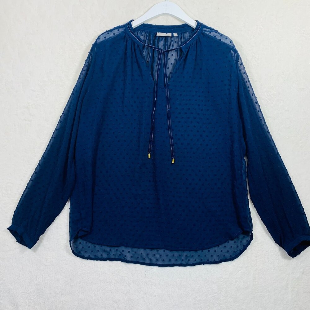 INWEAR BLOUSE  Oxford Blue Sheer Lace Flowy Long Sleeve size large